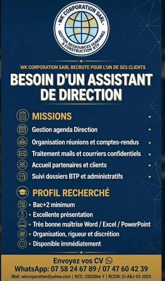 RECRUTEMEN ASSISTANTE DE DIRECTION