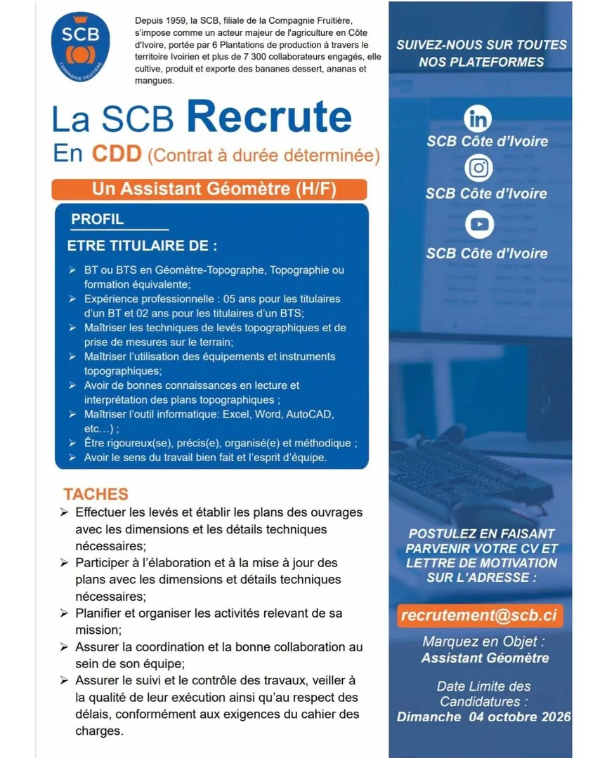 RECRUTEMENT ASSISTANT GEOMETRE (H/F)