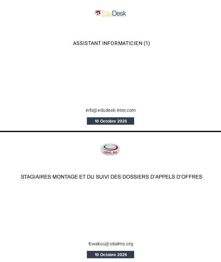 RECRUTEMENT INFORMATICIEN / STAGIAIRE APPEL D'OFFRE