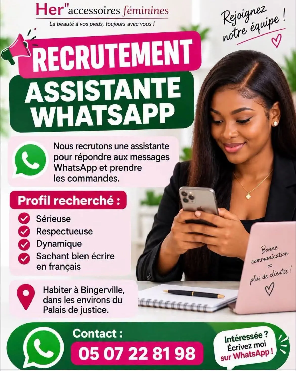 RECRUTEMENT D'UNE ASSISTANTE WHATSAPP