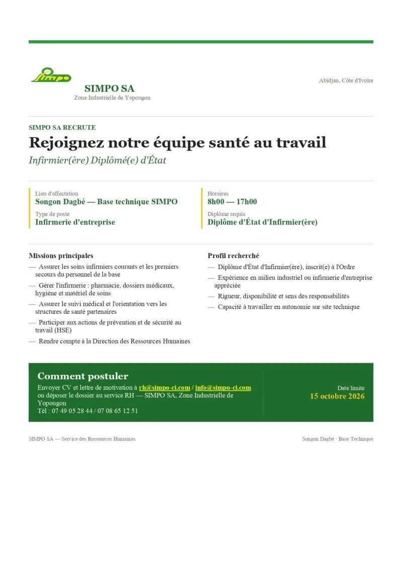 Offre d'emploi RECRUTEMENT INFIRMIER D'ENTREPRISE (H/F)