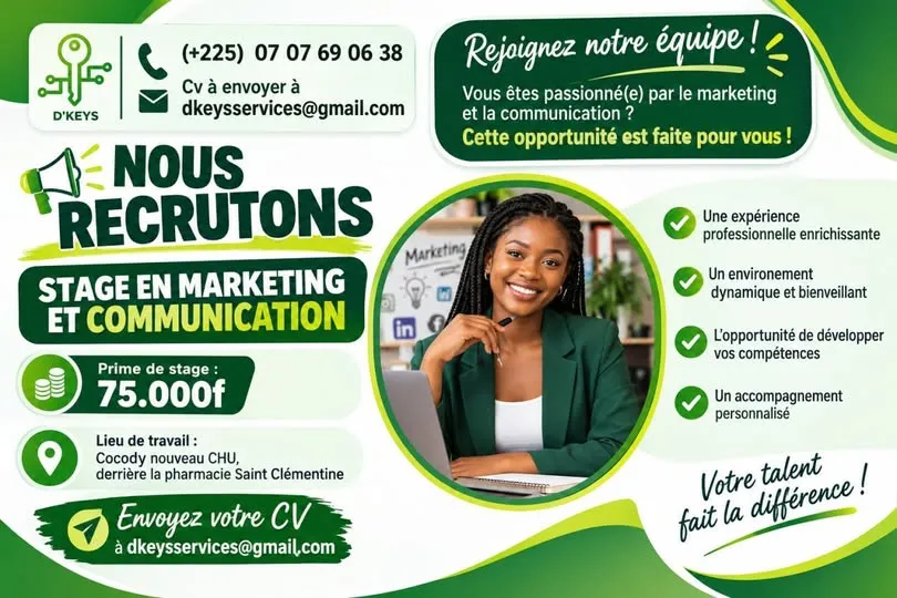 RECRUTEMENT STAGIAIRE MARKETING ET COMMUNICATION