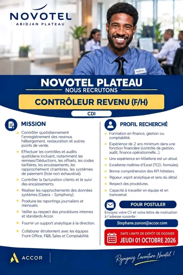 RECRUTEMENT CONTRÔLEUR REVENU H/F