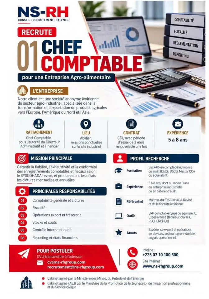 RECRUTEMENT D'UN chef COMPTABLE (H/F)