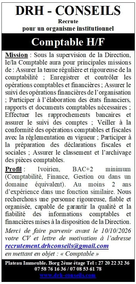 RECRUTEMENTDE DE COMPTABLE (H/F)