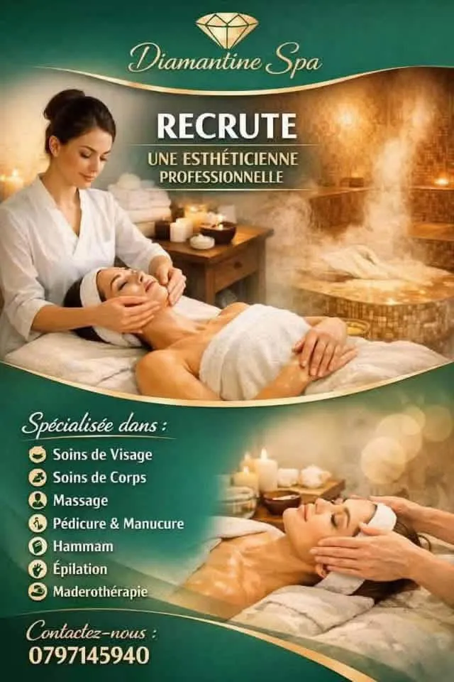 RECRUTEMENT D'UNE ESTHETICIENNE PROFESSIONNELLE