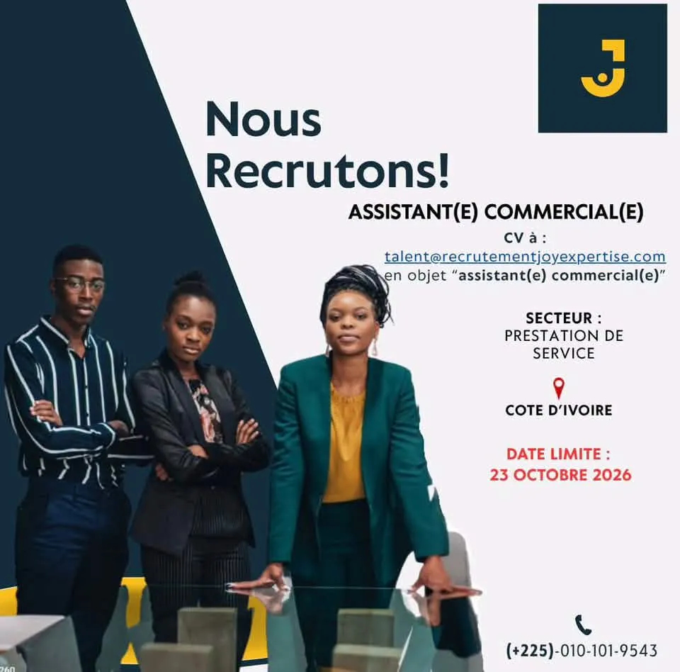 Offre d'emploi RECRUTEMENT ASSISTANT COMMERCIAL (H/F)
