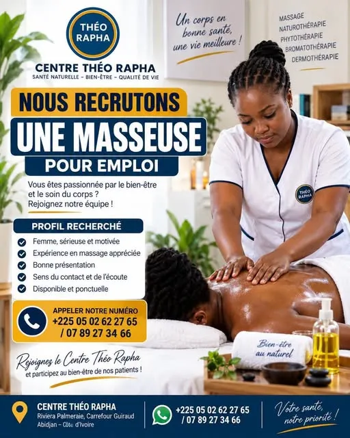 LE CENTRE THÉO RAPHA RECRUTE UNE MASSEUSE