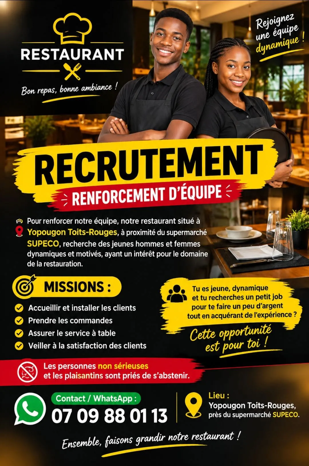 RESTAU RECRUTE PLUSIEURS POSTES