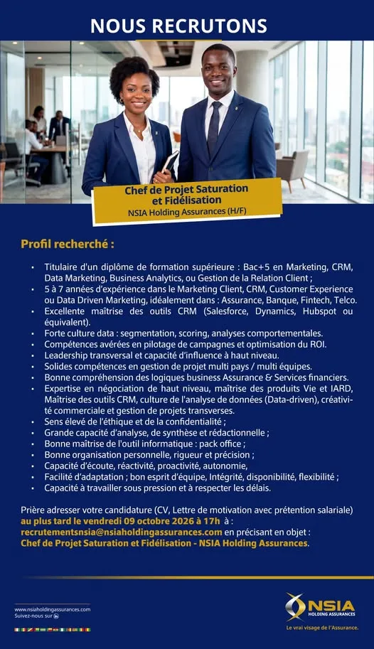 RECRUTEMENT DE CHEF DE PROJET SATURATION ET FIDELISATION (H/F)