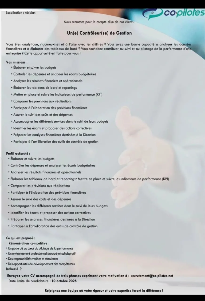 RECRUTEMENT CONTROLEUR DE GESTION (H/F)