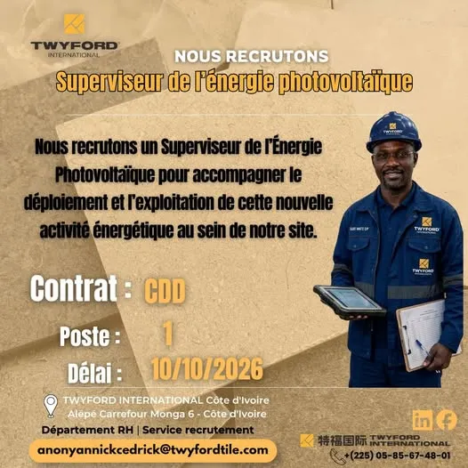 RECRUTEMENT SUPERVISEUR DE L'ENERGIE PHOTOVOLTAIQUE