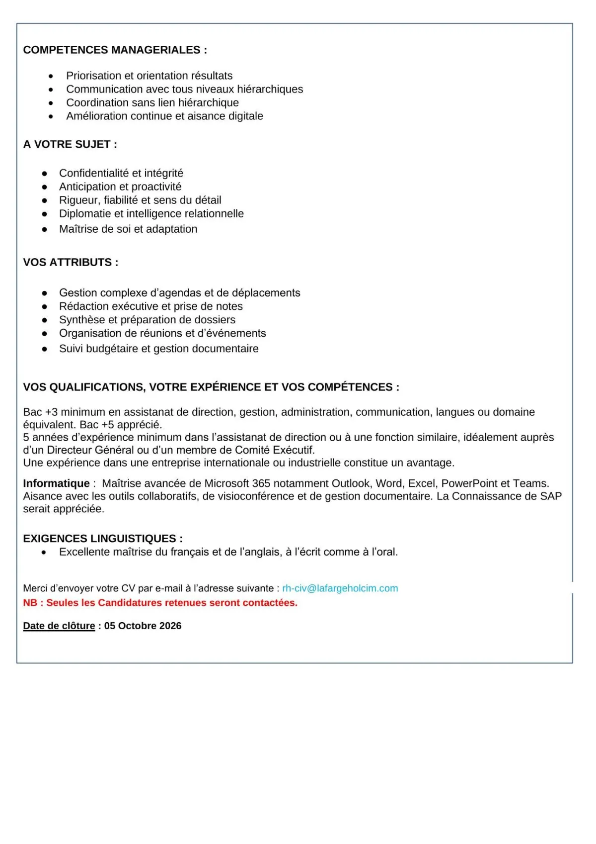 RECRUTEMENT ASSISTANT EXECUTIV (H/F)