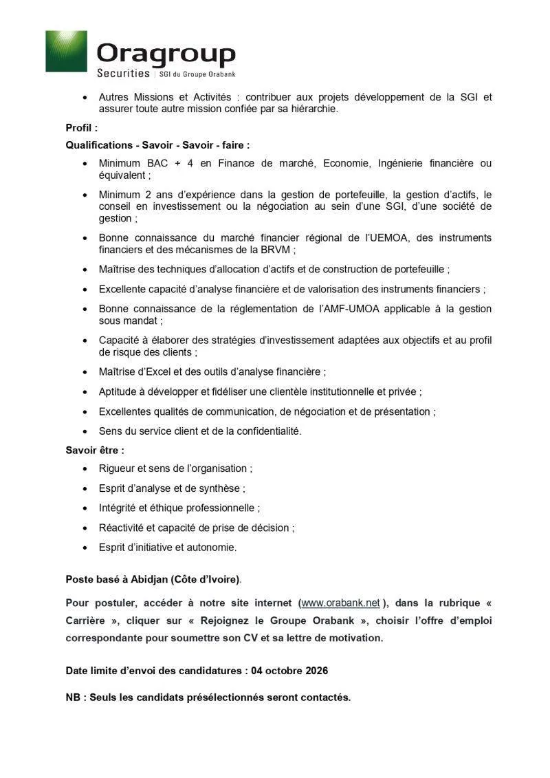 RECRUTEMENT GESTIONNAIRE DE PORTEFEUILLE