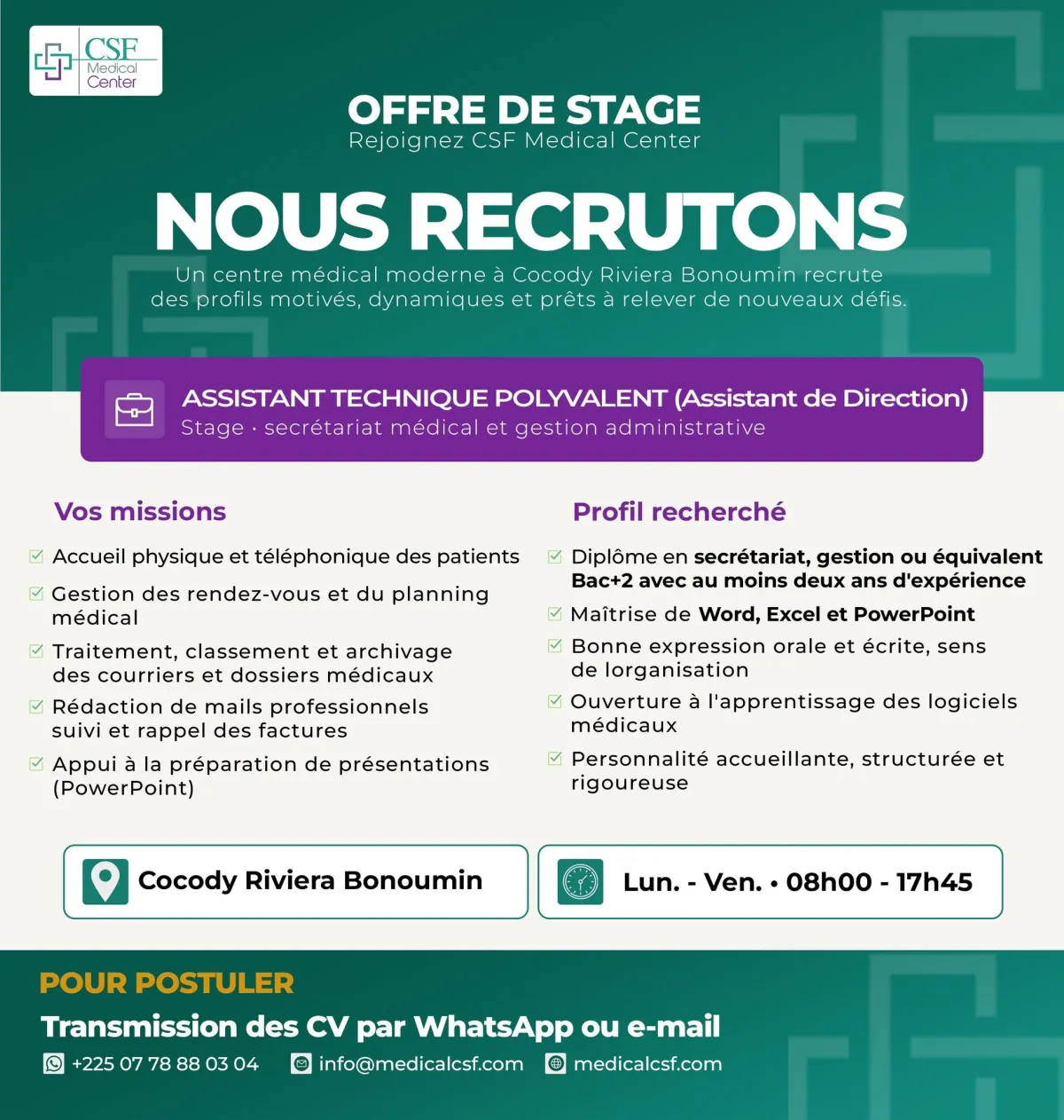 RECRUTEMENT ASSISTANT TECHNIQUE (H/F)