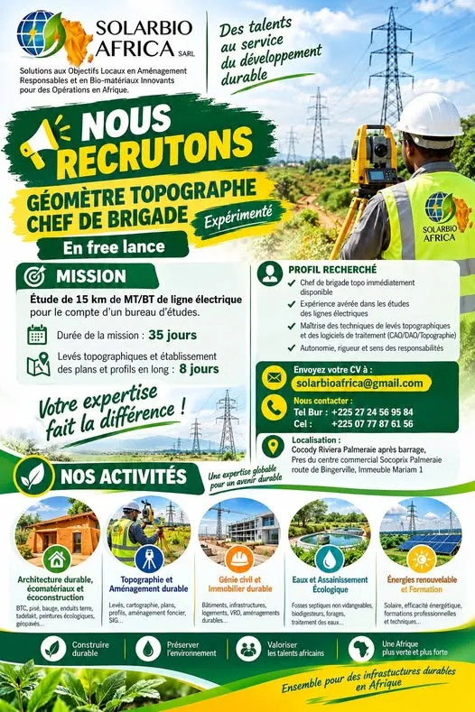 CHEF DE BRIGADE TOPOGRAPHE (H/F) – FREELANCE