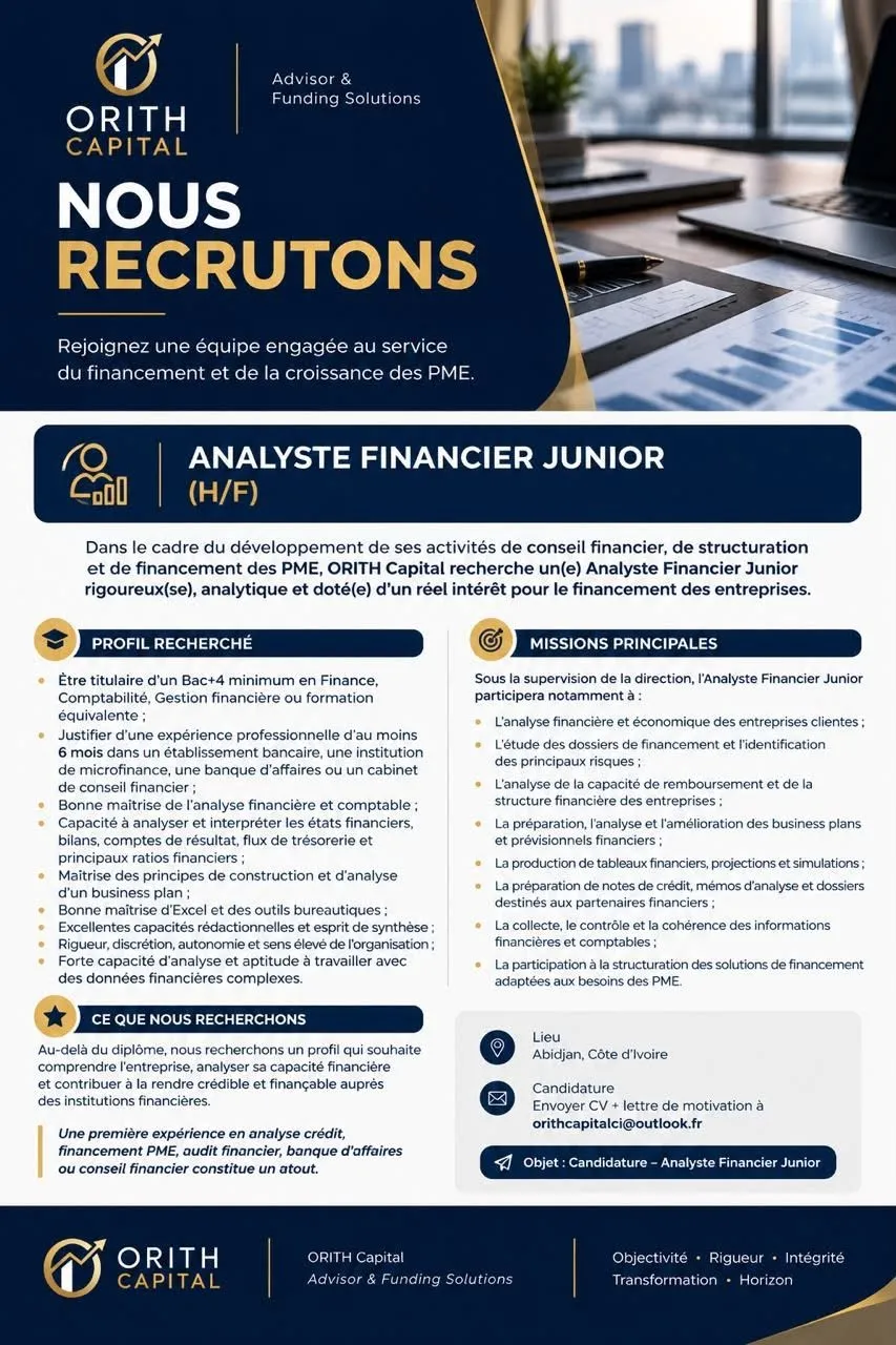 RECRUTEMENT FINANCIER JUNIOR (H/F)