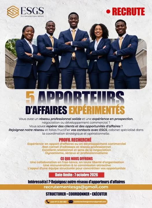 RECRUTEMENT DE 05 APPORTEURS D'AFFAIRES EXPERIMENTE