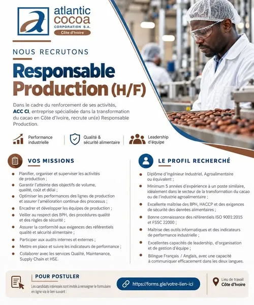 RECRUTEMENT RESPONSABLE PRODUCTION (H/F)