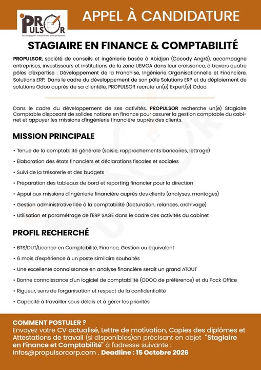 Offre d'emploi RECRUTEMENT STAGIAIRE COMPTABLE H/F