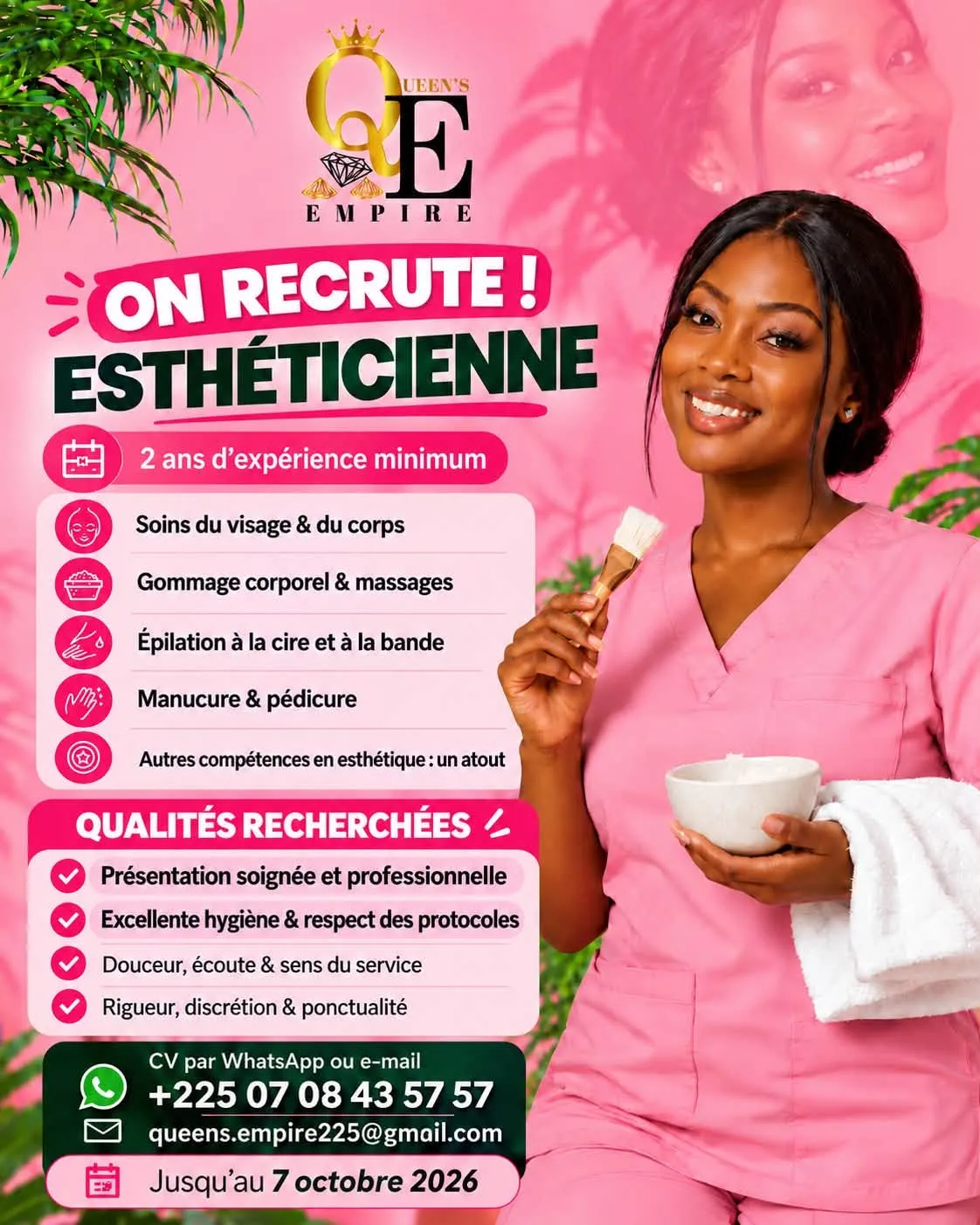 RECRUTEMENT DE DEUX ESTHETIENNE