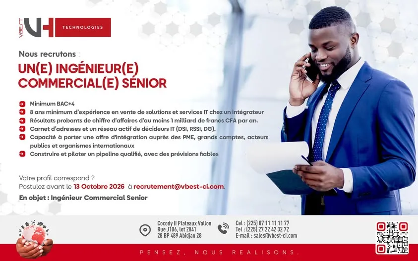 RECRUTEMENT INGÉNIEUR COMMERCIAL SENIOR