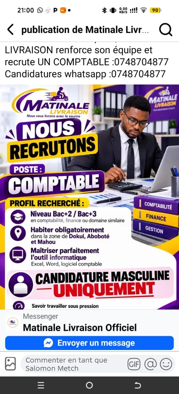 RECRUTEMENT D'UN COMPTABLE (H/F)