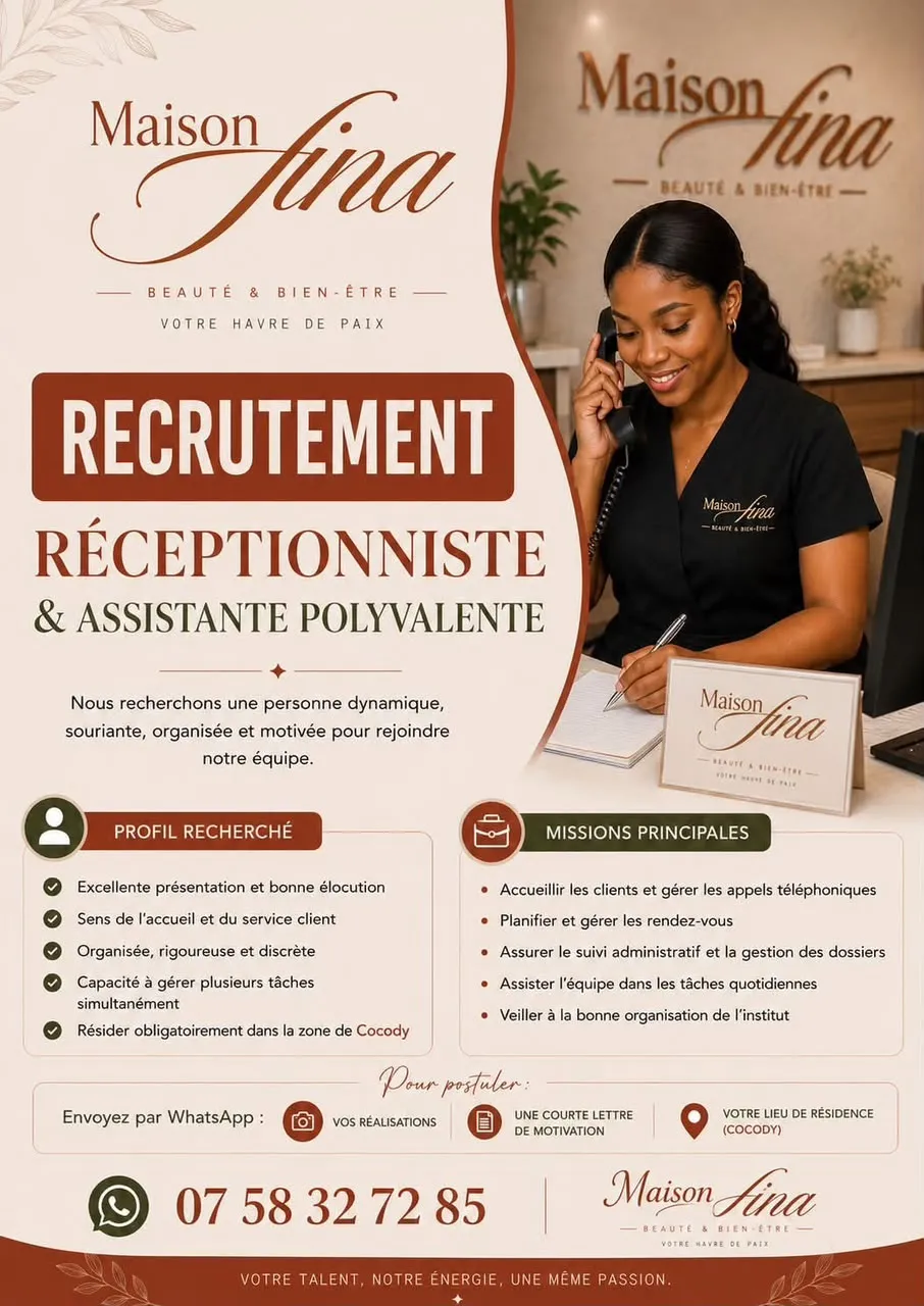 RECRUTEMENT ASSISTANTE RECEPTIONNISTE POLYVALENTE