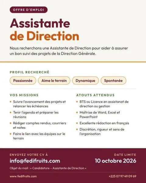 RECRUTEMENT D'UNE ASSISTANTE DE DIRECTION