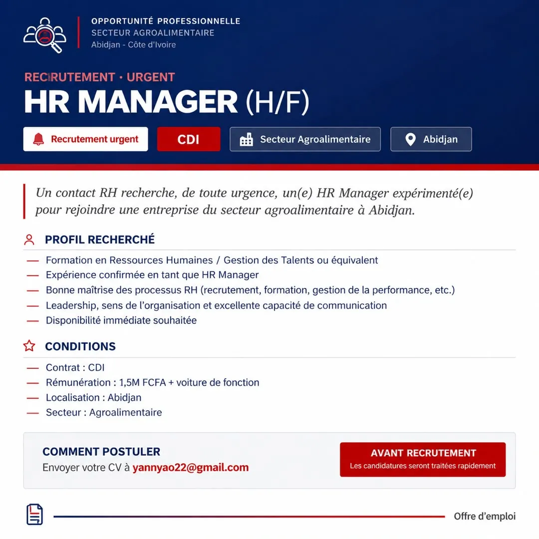 RECRUTEMENT D'UN RH MANAGER (H/F)