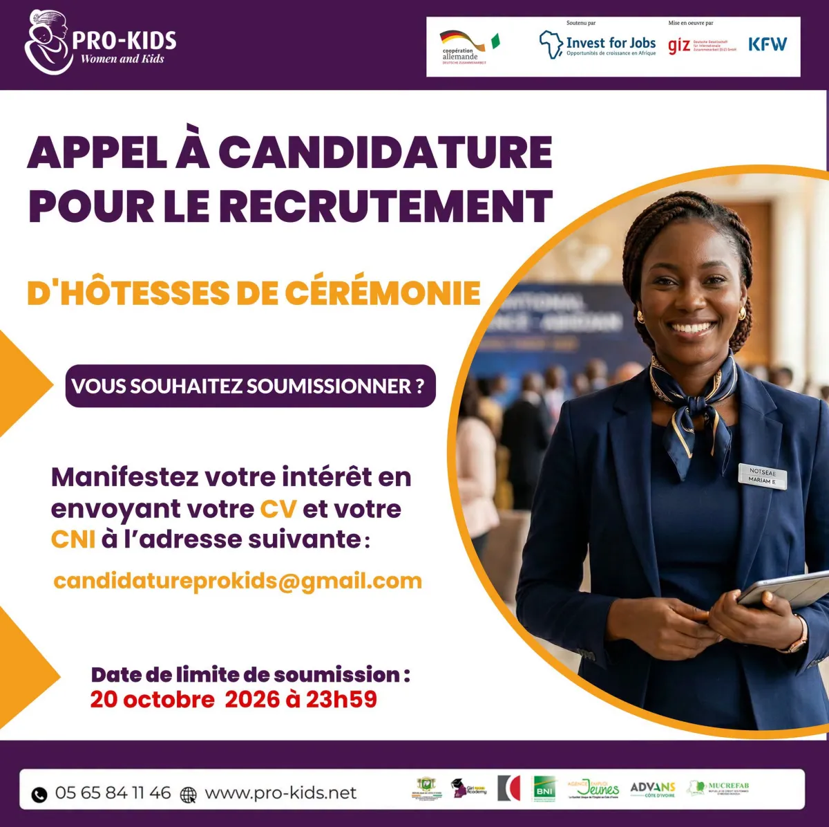 Offre d'emploi APPEL À CANDIDATURE POUR LE RECRUTEMENT D'HÔTESSES - CÉRÉMONIE CLOTURE GAJ