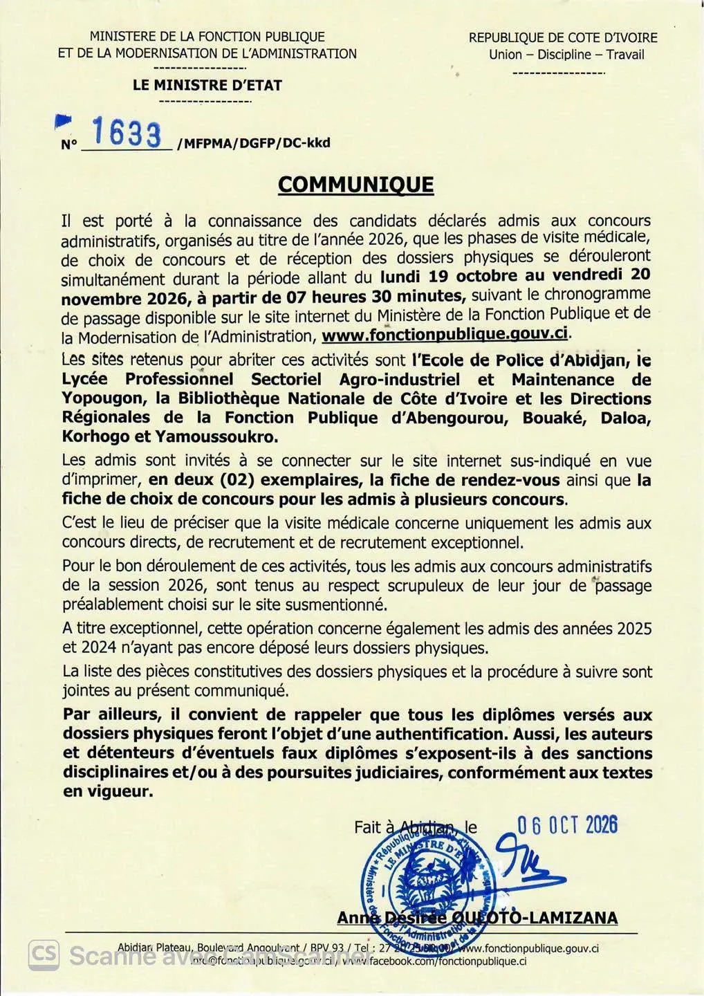 𝐂𝐎𝐌𝐌𝐔𝐍𝐈𝐐𝐔𝐄 : DES CANDIDATS DECLARES ADMIS AUX CONCOURS ADMINISTRATIFS