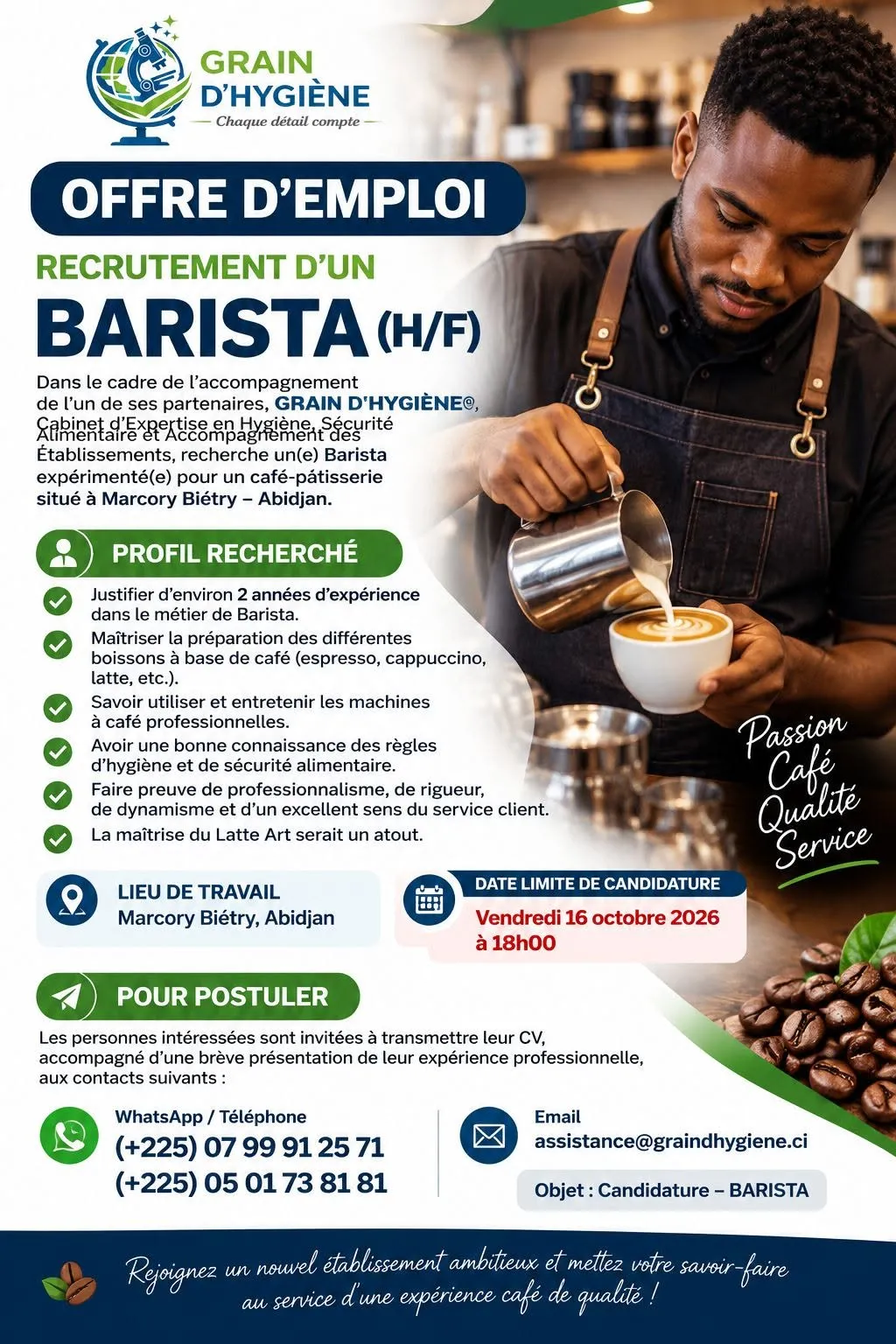 Offre d'emploi OFFRE D’EMPLOI RECRUTEMENT D’UN BARISTA (H/F)