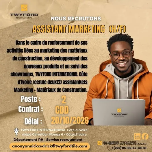 Offre d'emploi RECRUTEMENT ASSISTANT MARKETING (H/F)
