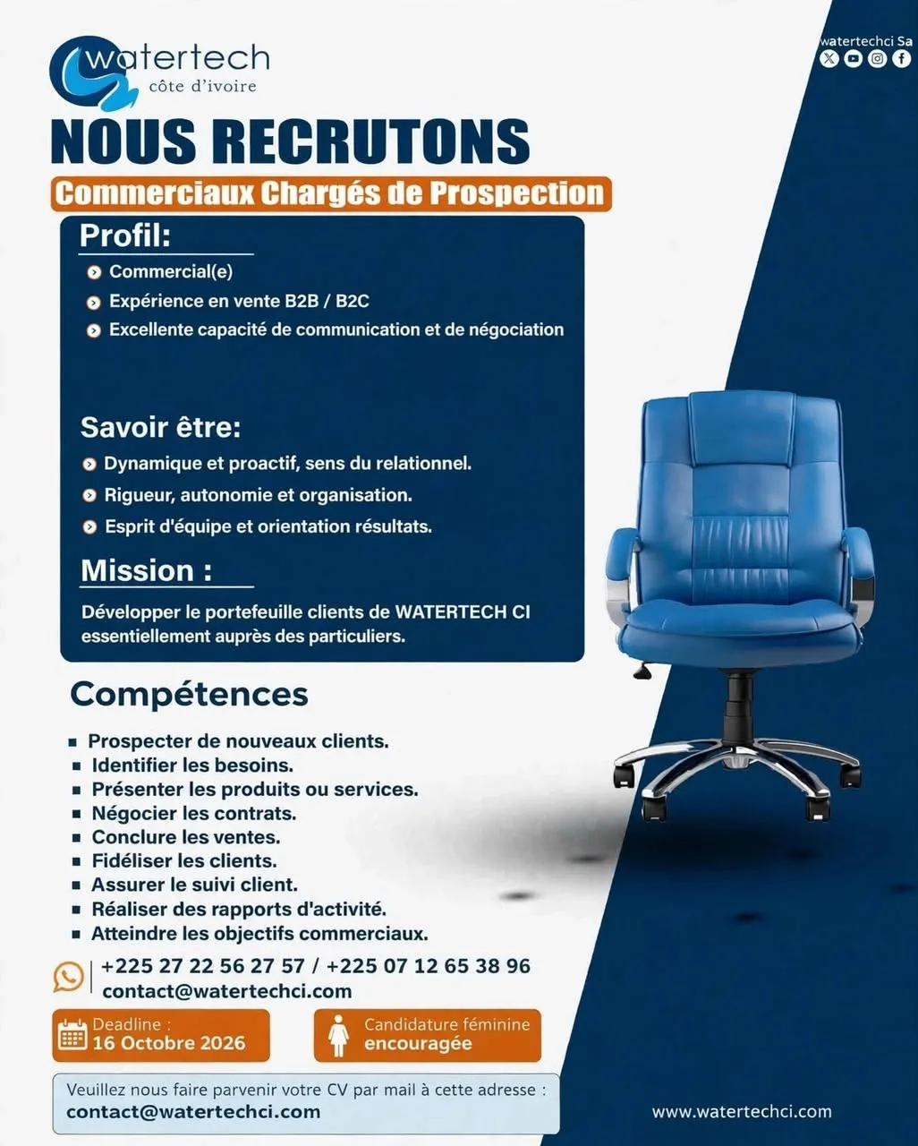 Offre d'emploi RECRUTEMENT CHARGE DE PROSPECTION (H/F)