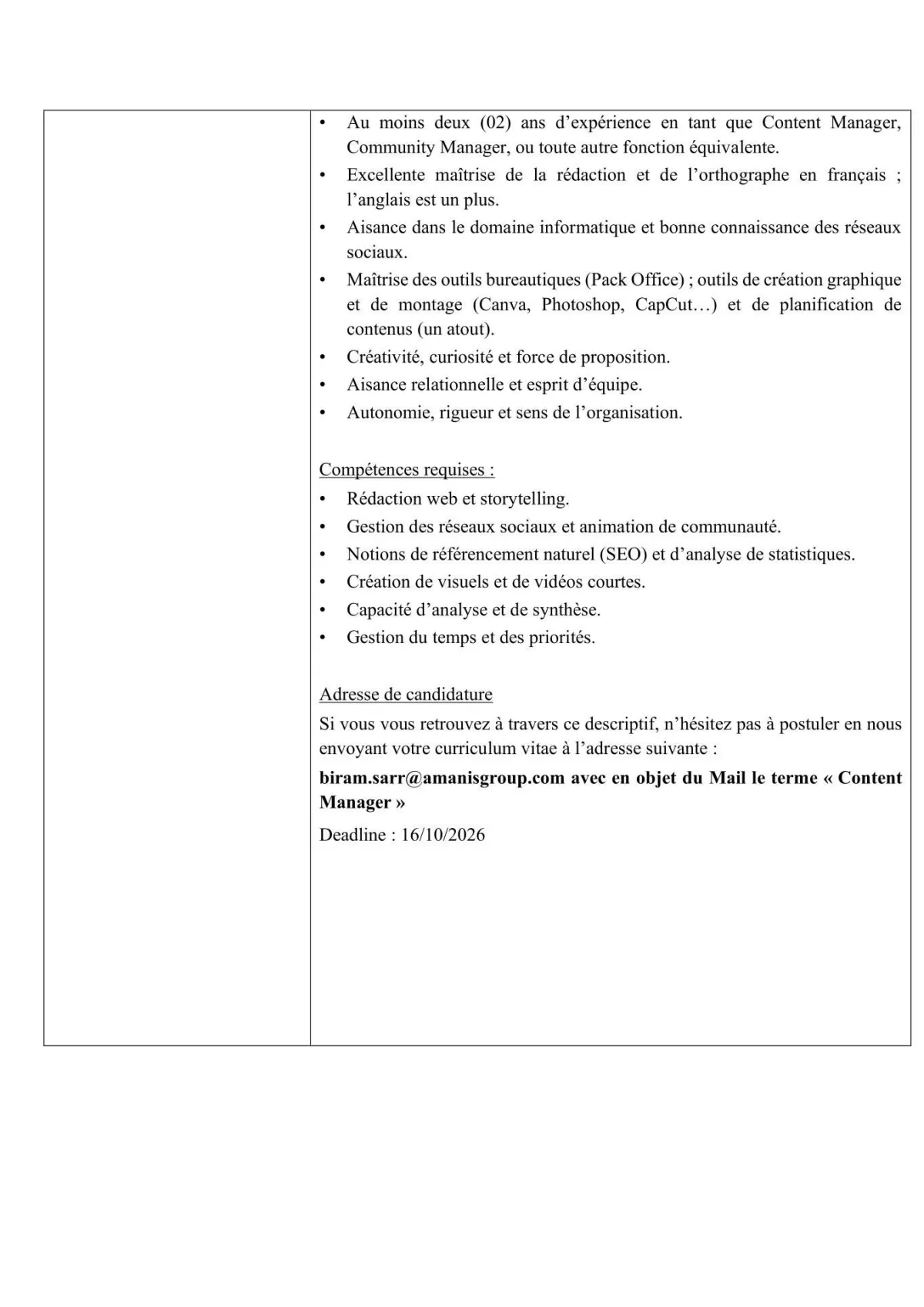 Offre d'emploi RECRUTEMENT CONTENT MANAGER H/F