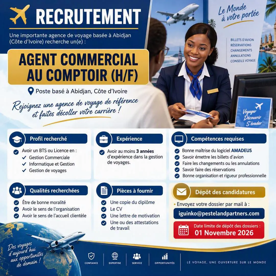 Offre d'emploi RECRUTEMENT COMMERCIAL AU COMPTOIR (H/F)