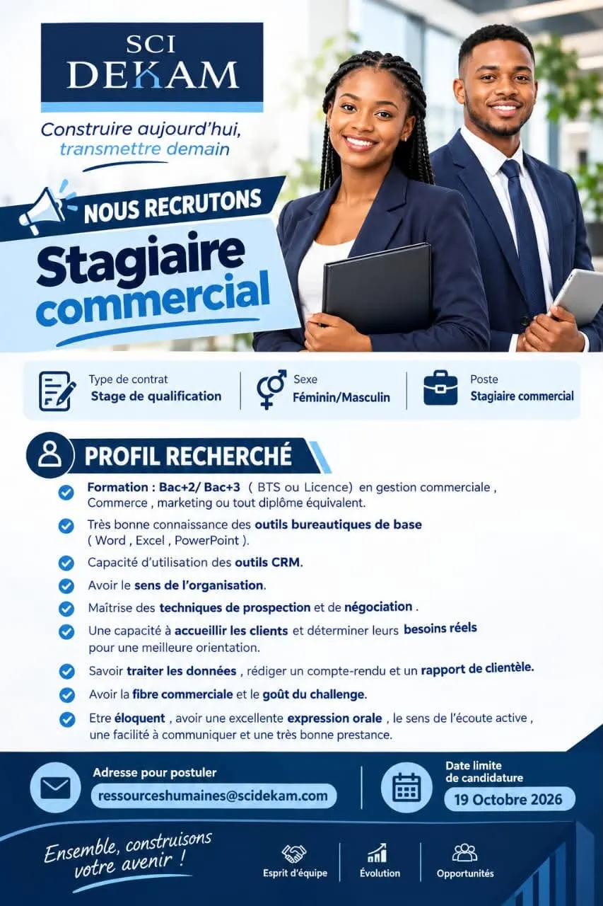 Offre d'emploi RECRUTEMENT STAGIAIRE COMMERCIAL (H/F)