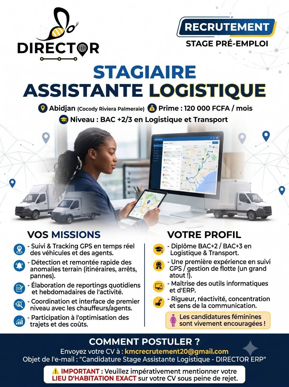 Offre d'emploi RECRUTEMENT ASSISTANTE LOGISTIQUE STAGE