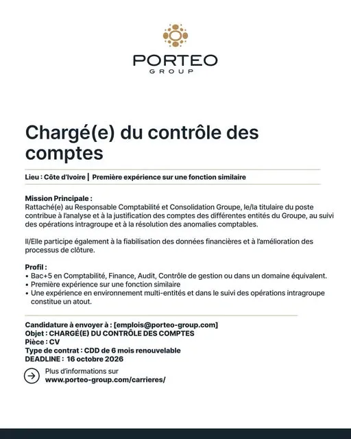 Offre d'emploi RECRUTEMEN COMPTABILITE ET CONSOLIDATION GROUPE