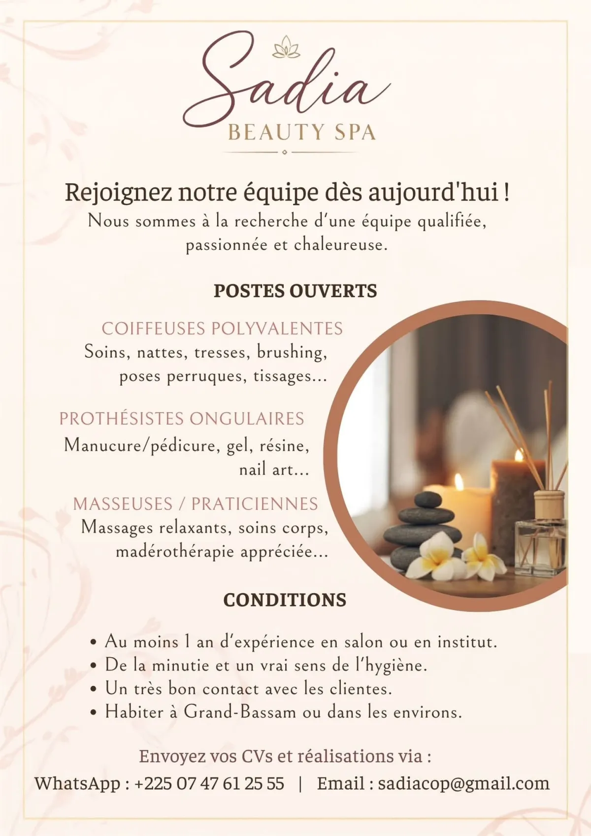 Offre d'emploi SPA RECRUTE COIFFEUSE - MASSEUSE- PROTHESISTES ONGULAIRE