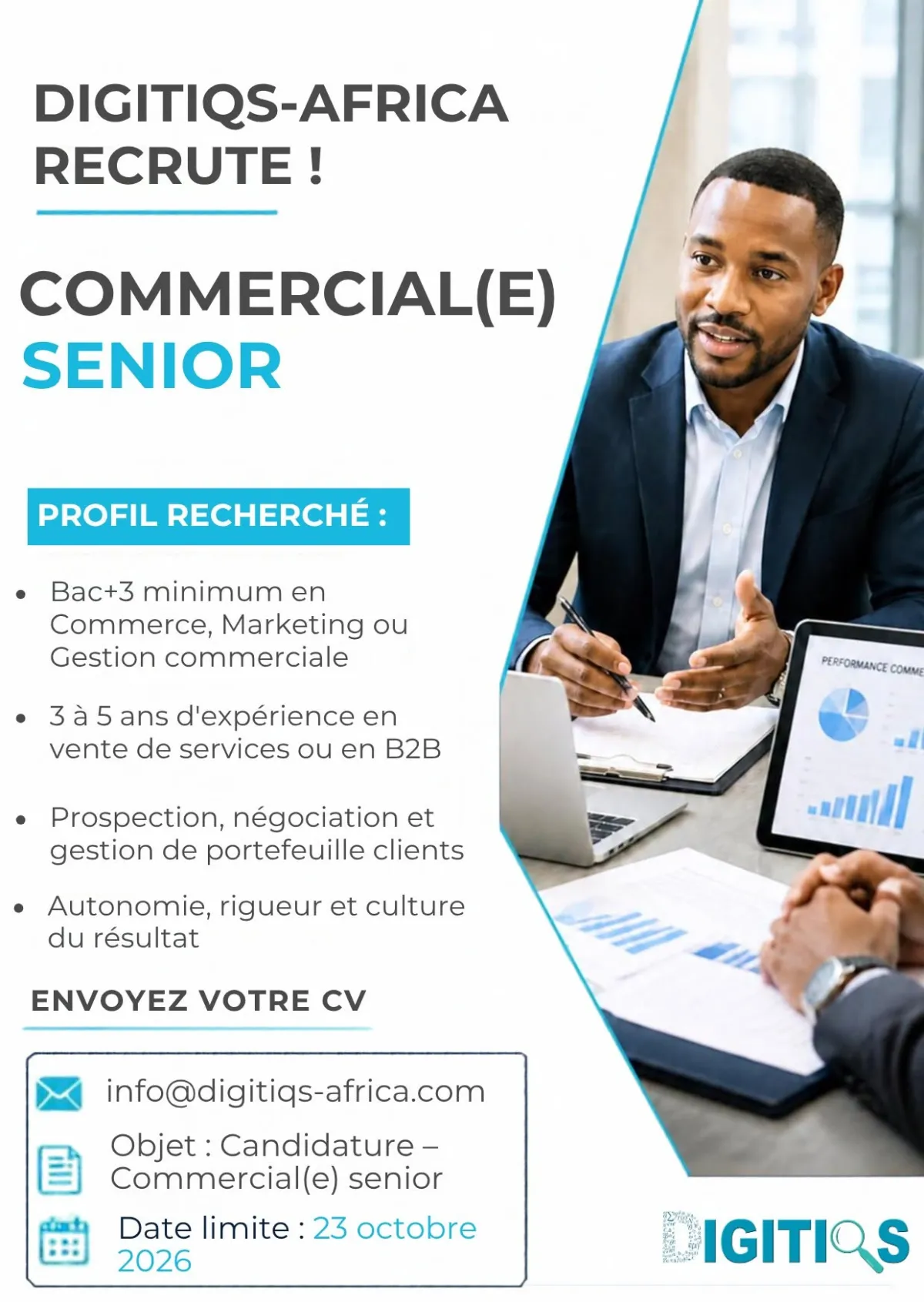 Offre d'emploi RECRUTEMENT D'UNE(E) COMMERCIAL(E) SENIOR