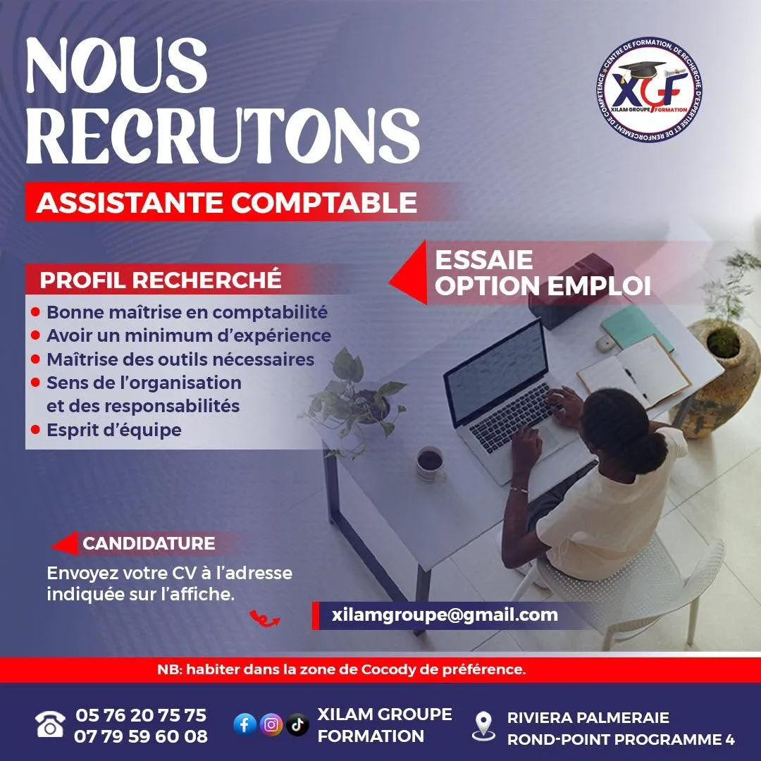 Offre d'emploi RECRUTEMENT ASSISTANTE COMPTABLE (F)