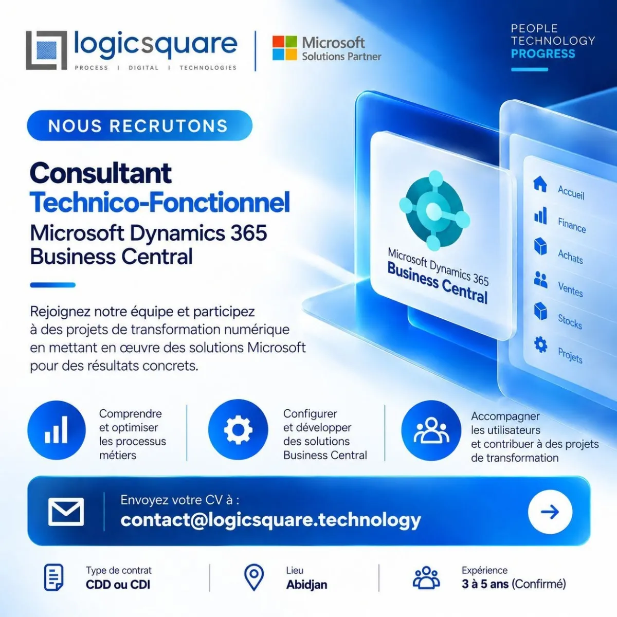 Offre d'emploi CONSULTANT(E) TECHNICO-FONCTIONNEL(LE) MICROSOFT DYNAMICS 365 BUSINESS CENTRAL