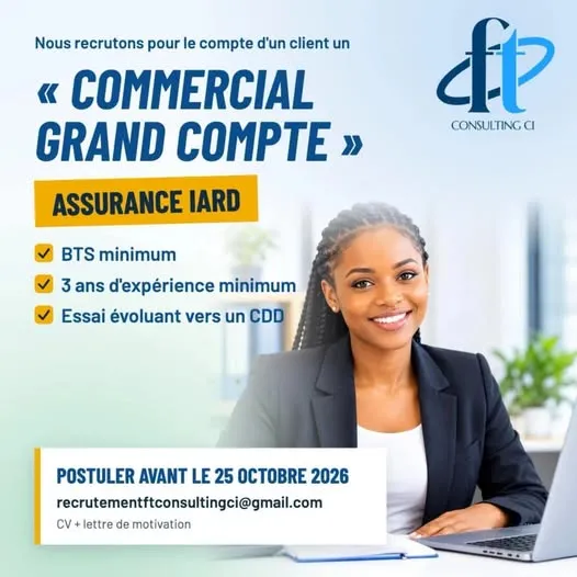 Offre d'emploi RECRUTEMENT COMMERCIAL GRAND COMPTE (H/F)