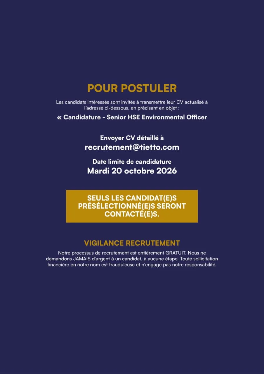 Offre d'emploi RECRUTEMENT SENIOR HSE (H/F)