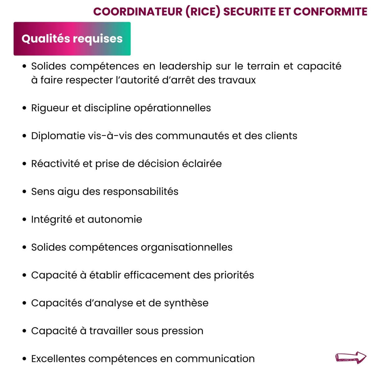 Offre d'emploi RECRUTEMENT COORDONNATEUR SECURITE ET CONFIRMITE (H/F)