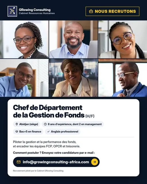 Offre d'emploi RECRUTEMENT CHEF DE DEPARTEMENT (H/F)