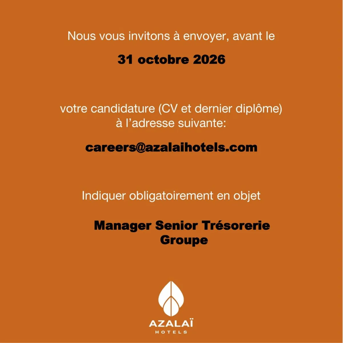 Offre d'emploi RECRUTEMENT MANAGER SENIOR TRESORERIE