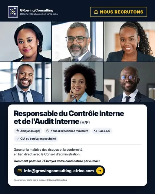 Offre d'emploi RECRUTEMENT RESPONSABLE DU CONTROLE INTERNE (H/F)